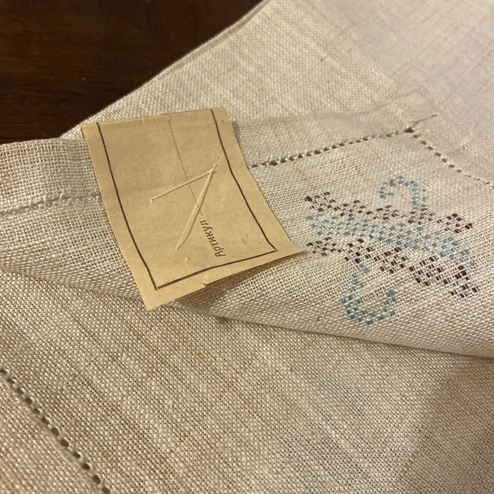 Vtg Soviet Union Linen Napkins NOS NWT USSR Hand Made Cross Stitch Embroidered